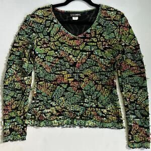 SNO SKINS Top S Multicolored Sheer Long Sleeve USA Made Boho Funky Wearable Art